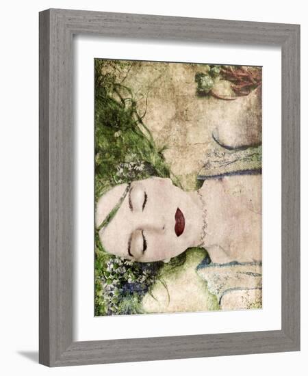 A Portrait of a Woman with Closed Eyes, Green Hair and Full Red Lips-Alaya Gadeh-Framed Photographic Print