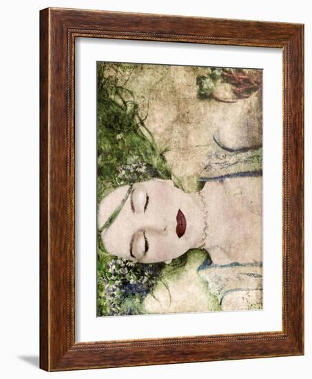 A Portrait of a Woman with Closed Eyes, Green Hair and Full Red Lips-Alaya Gadeh-Framed Photographic Print