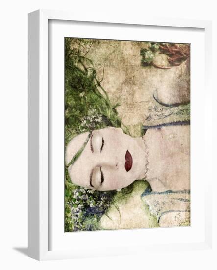 A Portrait of a Woman with Closed Eyes, Green Hair and Full Red Lips-Alaya Gadeh-Framed Photographic Print