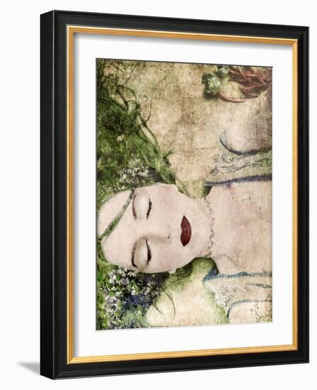 A Portrait of a Woman with Closed Eyes, Green Hair and Full Red Lips-Alaya Gadeh-Framed Photographic Print