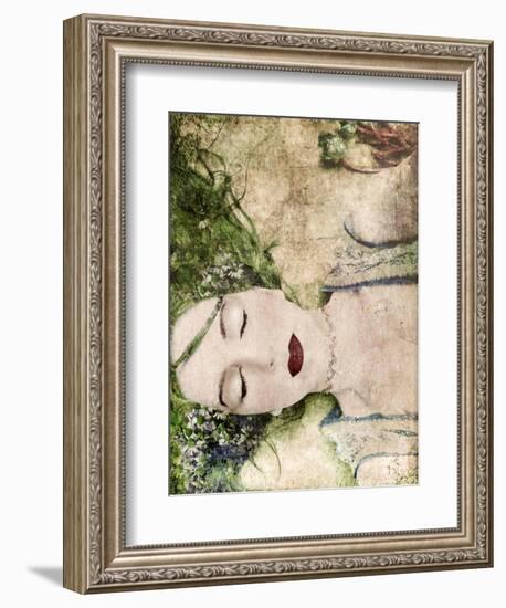 A Portrait of a Woman with Closed Eyes, Green Hair and Full Red Lips-Alaya Gadeh-Framed Premium Photographic Print