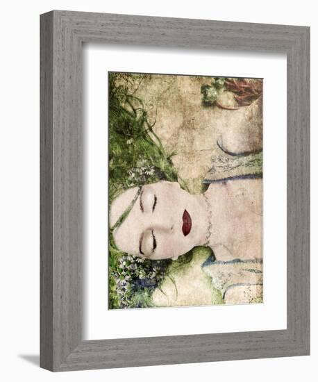 A Portrait of a Woman with Closed Eyes, Green Hair and Full Red Lips-Alaya Gadeh-Framed Premium Photographic Print