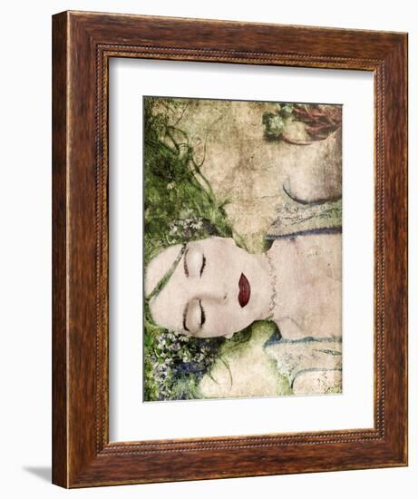 A Portrait of a Woman with Closed Eyes, Green Hair and Full Red Lips-Alaya Gadeh-Framed Premium Photographic Print