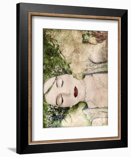 A Portrait of a Woman with Closed Eyes, Green Hair and Full Red Lips-Alaya Gadeh-Framed Premium Photographic Print
