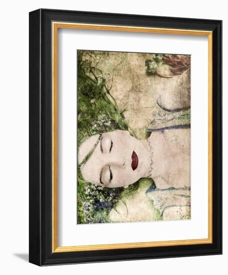 A Portrait of a Woman with Closed Eyes, Green Hair and Full Red Lips-Alaya Gadeh-Framed Premium Photographic Print