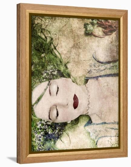 A Portrait of a Woman with Closed Eyes, Green Hair and Full Red Lips-Alaya Gadeh-Framed Premier Image Canvas