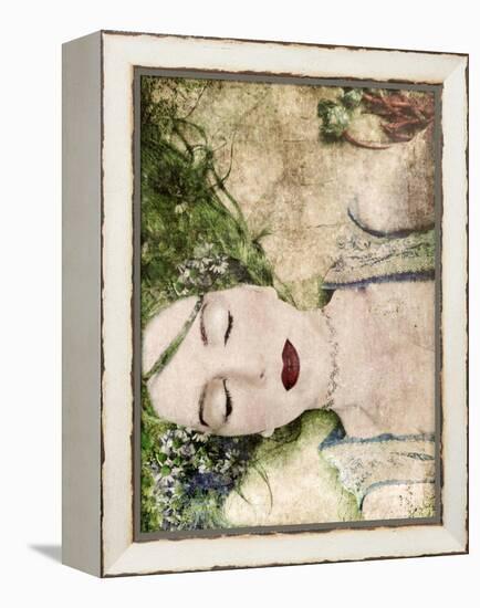 A Portrait of a Woman with Closed Eyes, Green Hair and Full Red Lips-Alaya Gadeh-Framed Premier Image Canvas