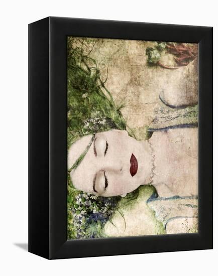 A Portrait of a Woman with Closed Eyes, Green Hair and Full Red Lips-Alaya Gadeh-Framed Premier Image Canvas