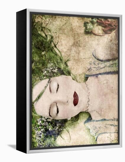 A Portrait of a Woman with Closed Eyes, Green Hair and Full Red Lips-Alaya Gadeh-Framed Premier Image Canvas
