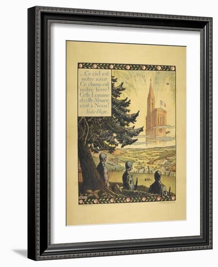 A Poster Showing Three French Soldiers Looking at an Allegorical Church in the Distance-null-Framed Giclee Print