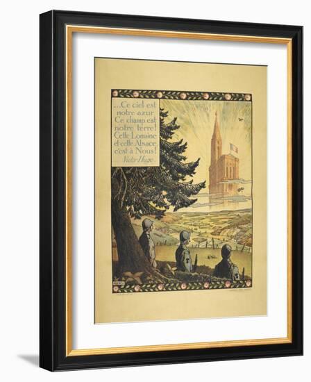 A Poster Showing Three French Soldiers Looking at an Allegorical Church in the Distance-null-Framed Giclee Print