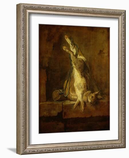 A poudre-dead hare with game bag and powder flask.-Jean-Baptiste-Simeon Chardin-Framed Giclee Print