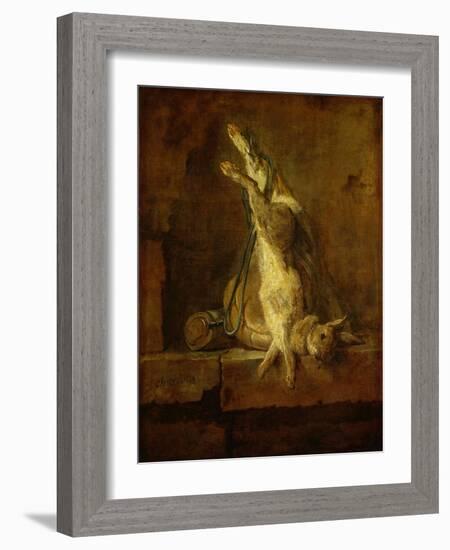 A poudre-dead hare with game bag and powder flask.-Jean-Baptiste-Simeon Chardin-Framed Giclee Print