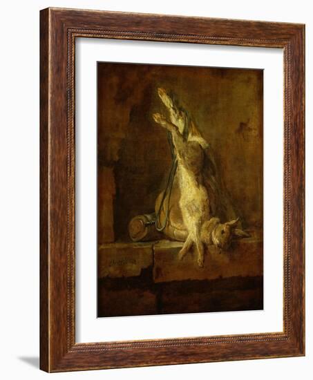 A poudre-dead hare with game bag and powder flask.-Jean-Baptiste-Simeon Chardin-Framed Giclee Print