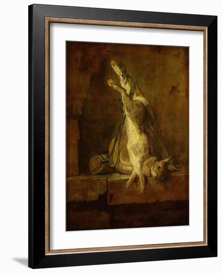 A poudre-dead hare with game bag and powder flask.-Jean-Baptiste-Simeon Chardin-Framed Giclee Print