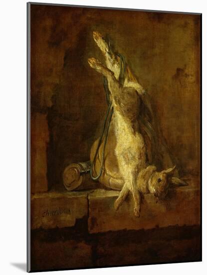 A poudre-dead hare with game bag and powder flask.-Jean-Baptiste-Simeon Chardin-Mounted Giclee Print