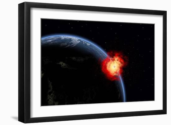 A Powerful Explosion on Earth's Surface from a Colliding Asteroid Impact-null-Framed Art Print