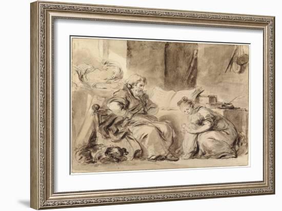 A Prayer for Grandpapa, Late 1770S, Brown Wash over Black Chalk on Laid Paper-Jean-Honore Fragonard-Framed Giclee Print