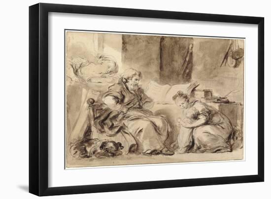 A Prayer for Grandpapa, Late 1770S, Brown Wash over Black Chalk on Laid Paper-Jean-Honore Fragonard-Framed Giclee Print