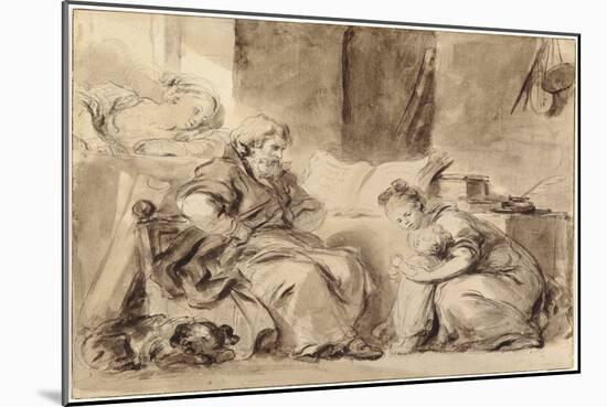 A Prayer for Grandpapa, Late 1770S, Brown Wash over Black Chalk on Laid Paper-Jean-Honore Fragonard-Mounted Giclee Print
