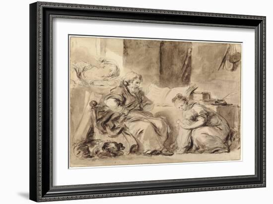 A Prayer for Grandpapa, Late 1770S, Brown Wash over Black Chalk on Laid Paper-Jean-Honore Fragonard-Framed Giclee Print