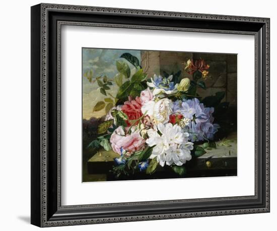 A Pretty Still Life of Roses, Rhododendron, and Passionflowers-John Wainwright-Framed Giclee Print