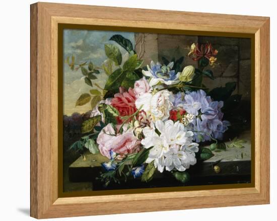 A Pretty Still Life of Roses, Rhododendron, and Passionflowers-John Wainwright-Framed Premier Image Canvas