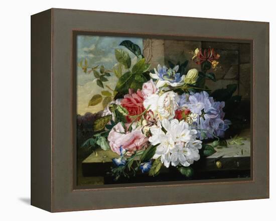 A Pretty Still Life of Roses, Rhododendron, and Passionflowers-John Wainwright-Framed Premier Image Canvas