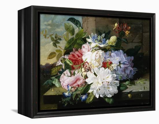 A Pretty Still Life of Roses, Rhododendron, and Passionflowers-John Wainwright-Framed Premier Image Canvas