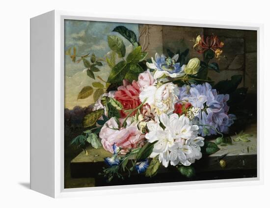 A Pretty Still Life of Roses, Rhododendron, and Passionflowers-John Wainwright-Framed Premier Image Canvas