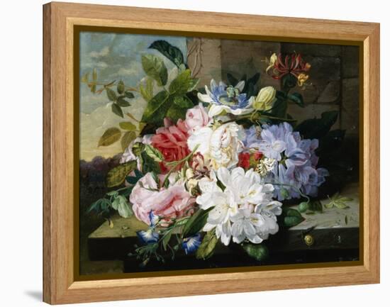 A Pretty Still Life of Roses, Rhododendron, and Passionflowers-John Wainwright-Framed Premier Image Canvas