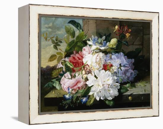 A Pretty Still Life of Roses, Rhododendron, and Passionflowers-John Wainwright-Framed Premier Image Canvas