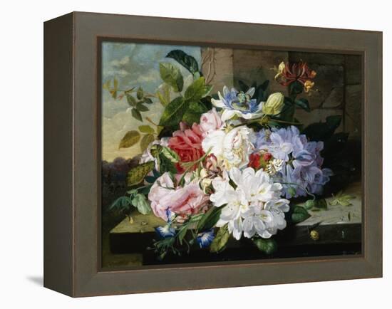 A Pretty Still Life of Roses, Rhododendron, and Passionflowers-John Wainwright-Framed Premier Image Canvas