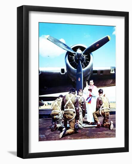 A Priest Blessing the Crew of a Boeing B-17 ‘Flying Fortress’ Prior to Departure, Britain, 1944-null-Framed Photographic Print
