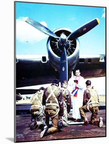 A Priest Blessing the Crew of a Boeing B-17 ‘Flying Fortress’ Prior to Departure, Britain, 1944-null-Mounted Photographic Print