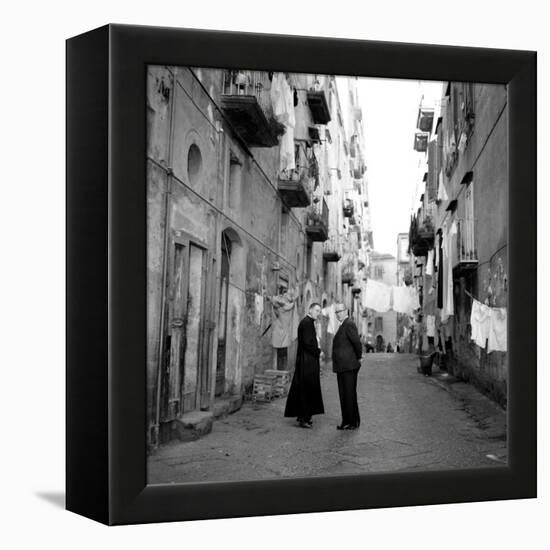 A Priest Chats to an Elderly Man in a Street, Naples, Italy 1957-null-Framed Premier Image Canvas