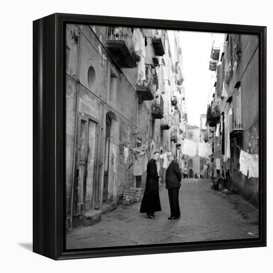 A Priest Chats to an Elderly Man in a Street, Naples, Italy 1957-null-Framed Premier Image Canvas