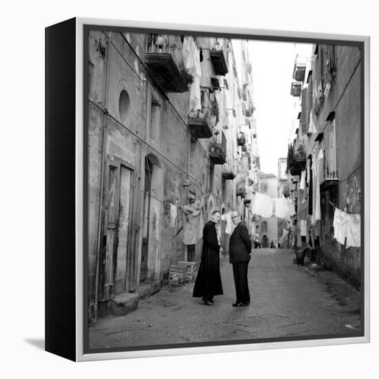 A Priest Chats to an Elderly Man in a Street, Naples, Italy 1957-null-Framed Premier Image Canvas