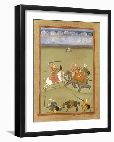 A Prince Fighting His Enemies on an Elephant, circa 1710-null-Framed Giclee Print