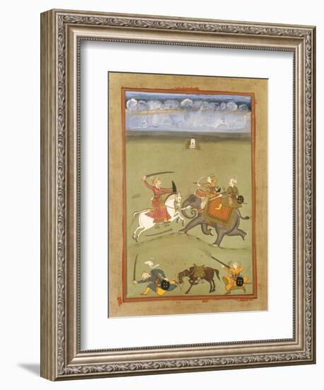 A Prince Fighting His Enemies on an Elephant, circa 1710-null-Framed Giclee Print