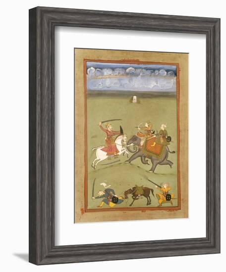 A Prince Fighting His Enemies on an Elephant, circa 1710-null-Framed Giclee Print