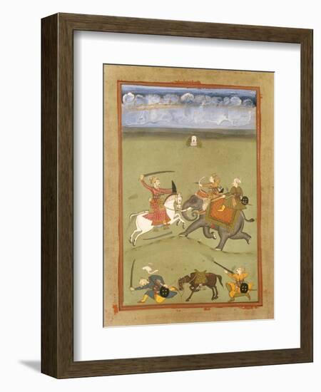 A Prince Fighting His Enemies on an Elephant, circa 1710-null-Framed Giclee Print