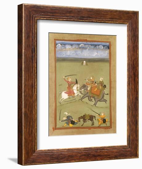 A Prince Fighting His Enemies on an Elephant, circa 1710-null-Framed Giclee Print