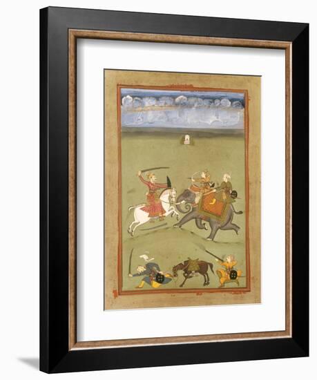 A Prince Fighting His Enemies on an Elephant, circa 1710-null-Framed Giclee Print