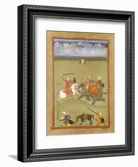 A Prince Fighting His Enemies on an Elephant, circa 1710-null-Framed Giclee Print