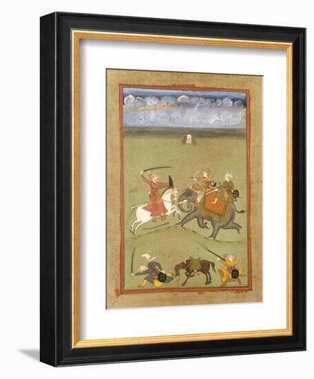 A Prince Fighting His Enemies on an Elephant, circa 1710-null-Framed Giclee Print