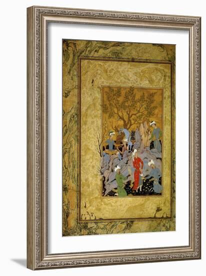 A Princely Hawking Party in the Mountains, C1575-Mirza Ali-Framed Premium Giclee Print