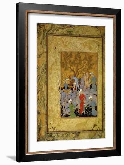 A Princely Hawking Party in the Mountains, C1575-Mirza Ali-Framed Premium Giclee Print