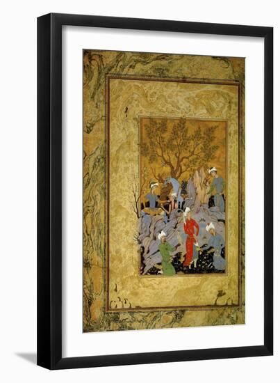 A Princely Hawking Party in the Mountains, C1575-Mirza Ali-Framed Premium Giclee Print