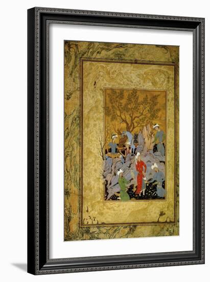 A Princely Hawking Party in the Mountains, C1575-Mirza Ali-Framed Premium Giclee Print